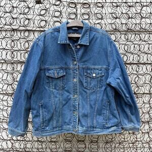 Vintage Y2K Eddie Bauer Jean Trucker Jacket Blue Denim Womens XXL gorpcore boho